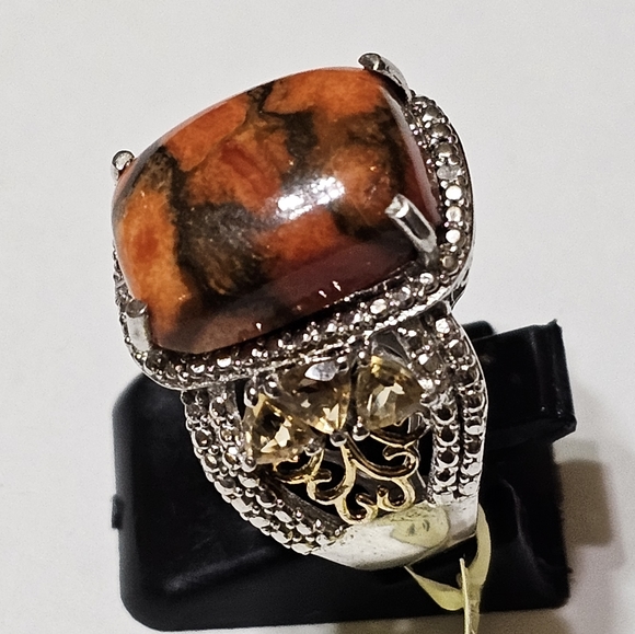 Chuck Clemency Jasper & Citrine Ring Platinum/14k/925 Sz 6! New - Picture 12 of 13